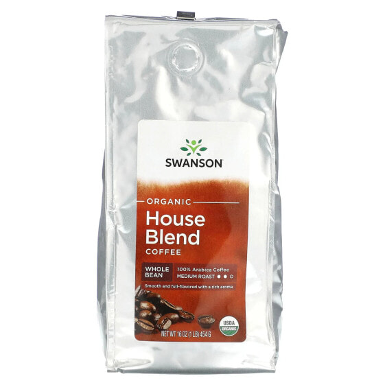 Organic House Blend Coffee, Whole Bean, Medium Roast, 1 lbs (454 g)