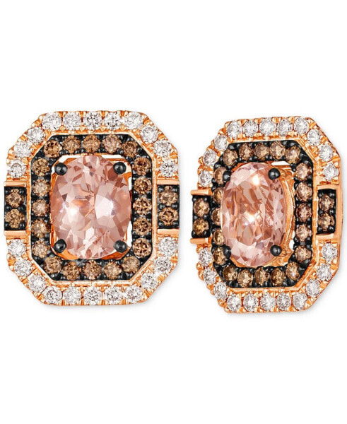Peach Morganite (2-5/8 ct. t.w.) & Diamond (1-5/8 ct. t.w.) Halo Stud Earrings in 14k Rose Gold