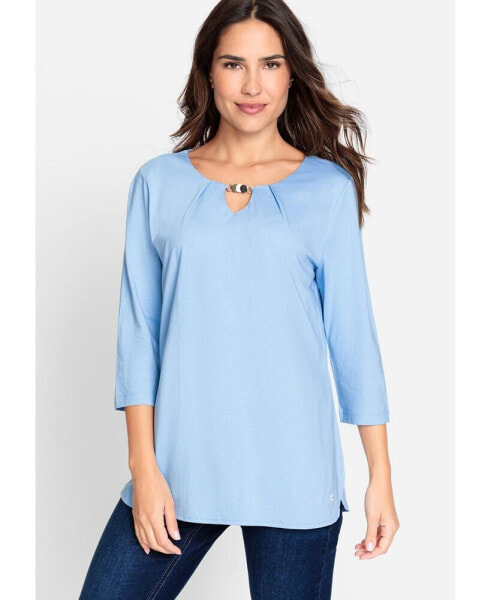 Women's Cotton Blend 3/4 Sleeve Keyhole T-Shirt