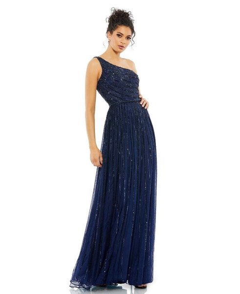 Women's Embellished One Shoulder A-Line Gown