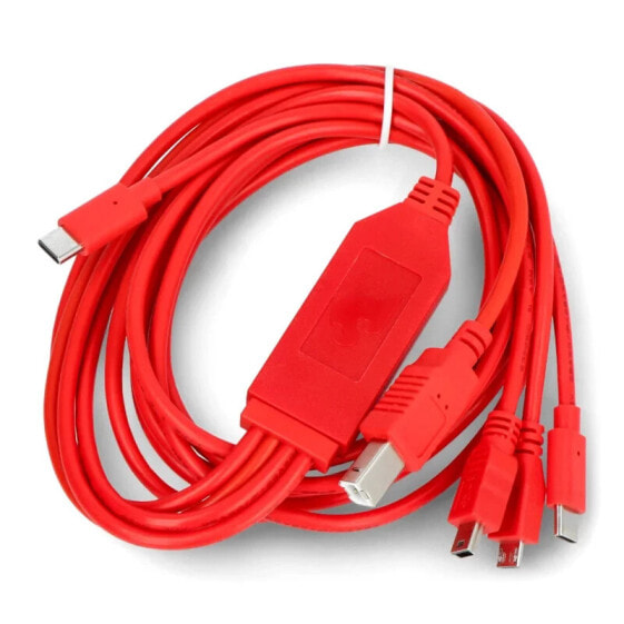 4в1 кабель USB - USB B, miniUSB, microUSB, USB type C - 180 см - красный - SparkFun CAB-21271