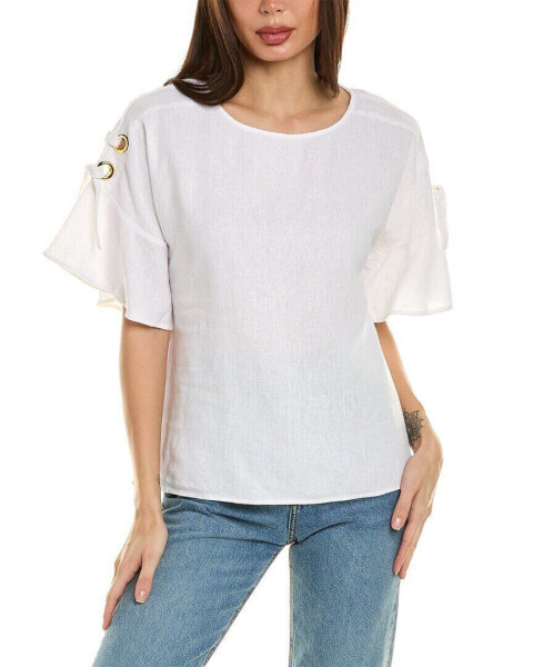 Ellen Tracy Dolman Sleeve Linen-Blend Top Women's White Xs