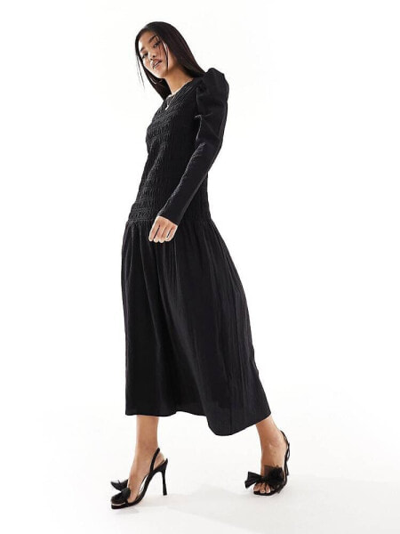 Nobody's Child Gracie long sleeve midi dress in black