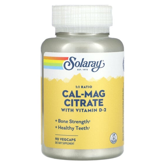 Solaray, Цитрат кальция и магния с витамином D2, 90 растительных капсул