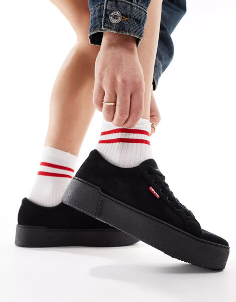 Levi's Tijuana velour platform trainers with red tab logo in black