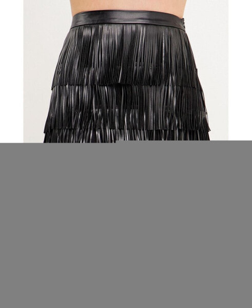 Women's Leather Fringe Mini Skirt