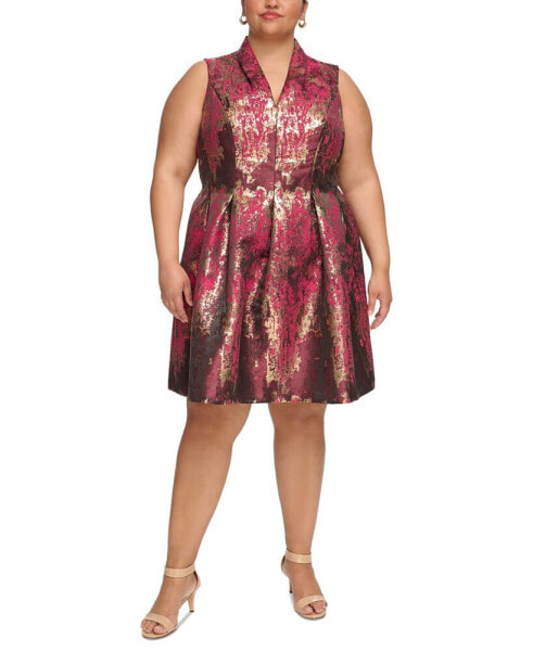 Plus Size Metallic Fit & Flare Jacquard Dress