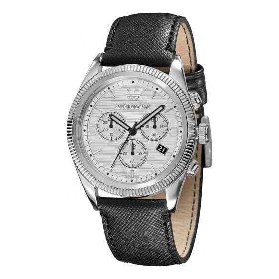 Мужские наручные часы с черным кожаным ремешком Armani AR5895 ( 42 mm)