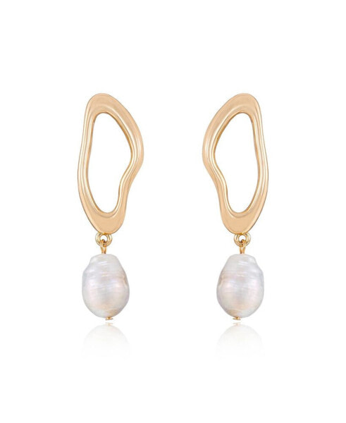 Open Circle 18K Gold-Plated and Cultured Freshwater Pearl Dangle Earrings