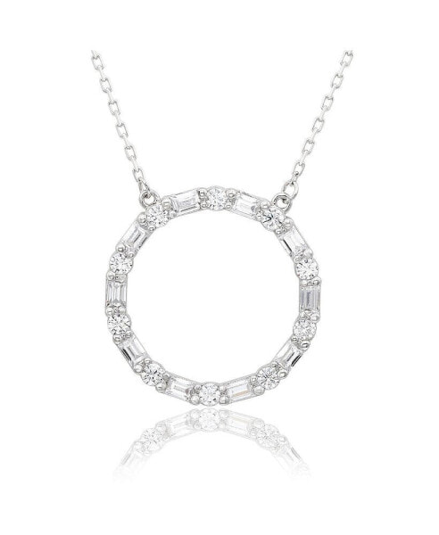 Suzy Levian New York suzy Levian Sterling Silver Cubic Zirconia Alternating Round & Baguette Open Circle Pendant Necklace