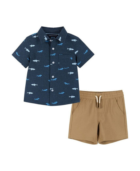 Baby Boys Sharks Short Sleeve Buttondown and Shorts Set