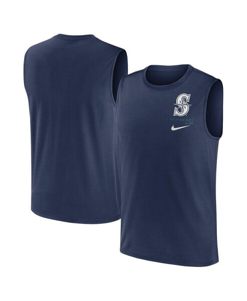 Men's Navy Seattle Mariners Large Logo Muscle Tank Top