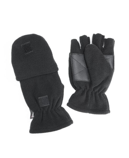 Men's Waterproof Fleece Flip Mittens, Black, XLarge