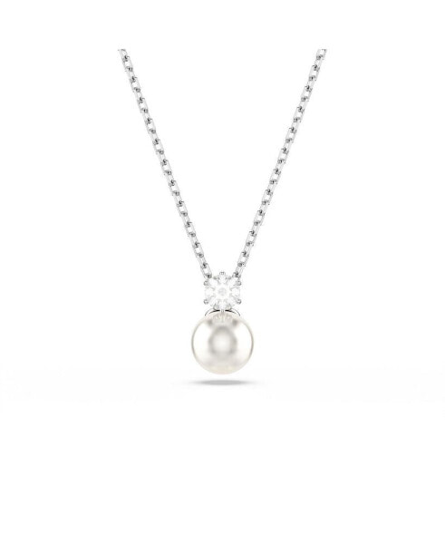 Matrix Pendant, Crystal Pearl, Round Cut, White, Rhodium Plated Necklace