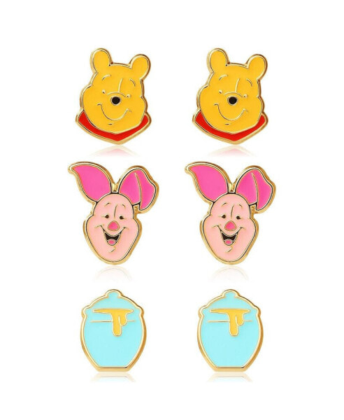 Winnie the Pooh Gold Flash Plated Stud Earring Set, 3 Pairs
