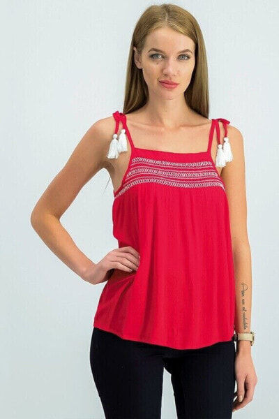 Ultra Flirt Women's Tassel Sleeveless Tank Top Red S