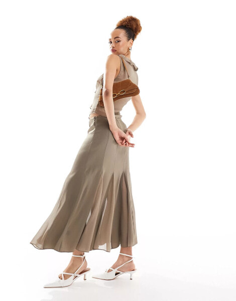 Lioness chiffon pleated midaxi skirt co-ord in taupe