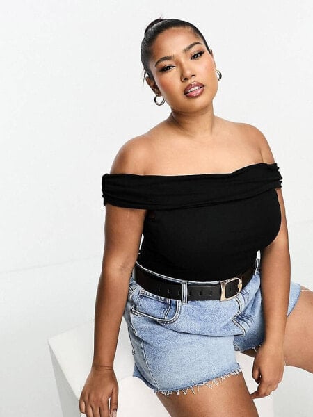 ASOS DESIGN Curve bardot short sleeve bodysuit in black