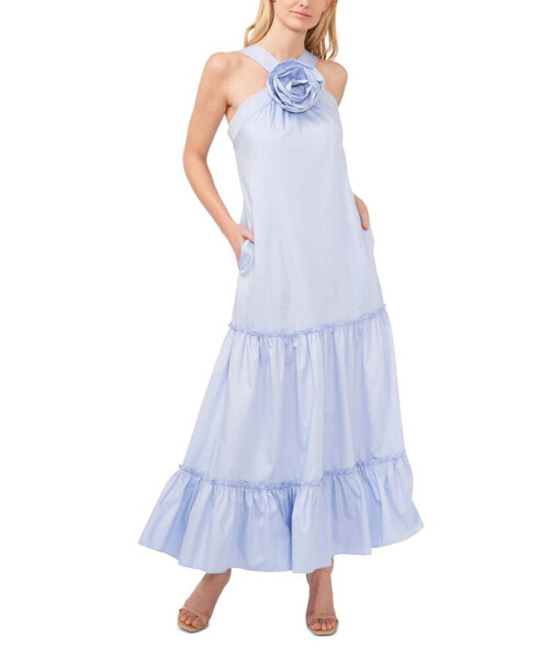 Women's Tiered Rosette Halter Maxi Dress