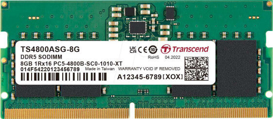 Transcend TS4800ASG-8G - 8 GB - 1 x 8 GB - DDR5 - 4800 MHz - 262-pin SO-DIMM