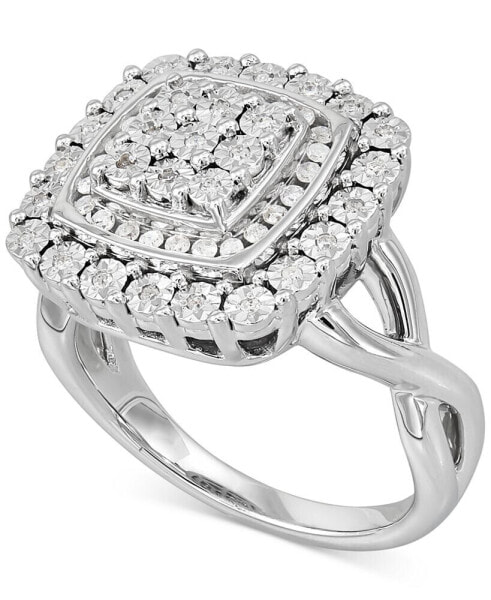Diamond Square Halo Cluster Ring (1/4 ct. t.w.) in Sterling Silver