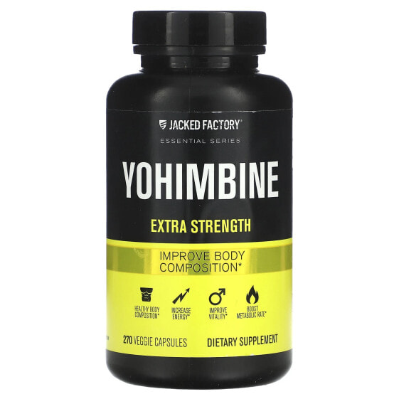 Витамины мужского здоровья Jacked Factory Essential Series, Yohimbine, Extra Strength, 270 вегетарианских капсул.