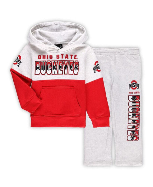 Preschool Boys and Girls Heather Gray, Scarlet Ohio State Buckeyes Playmaker Pullover Hoodie and Pants Set