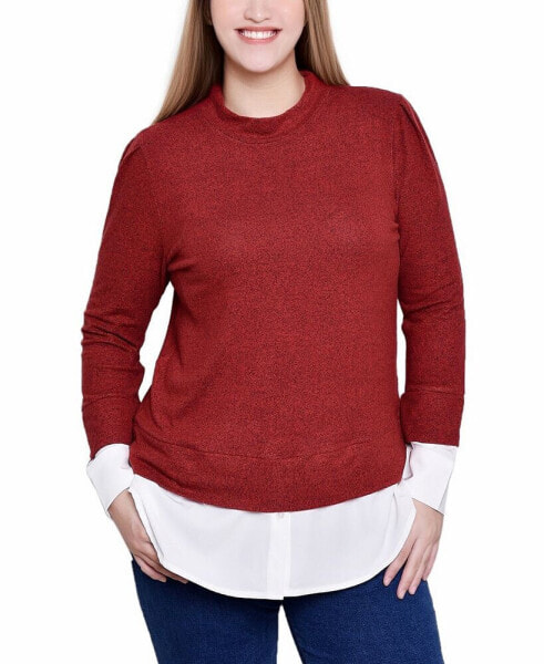 Petite Long Sleeve Two-Fer Top