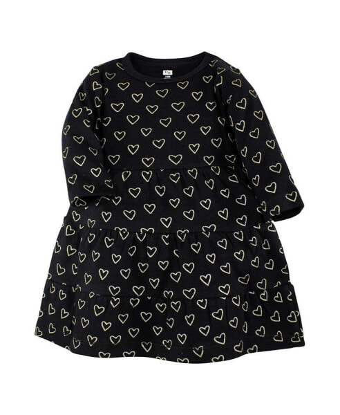 Infant Girl Cotton Dresses, Leopard Gold Heart