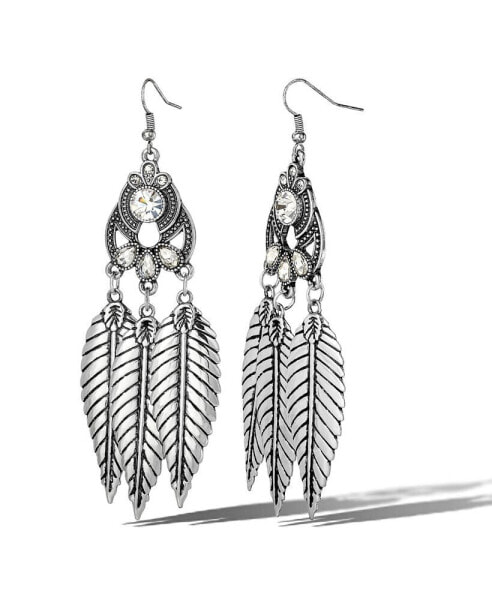 Crystal Leaf Drop Statement Earrings