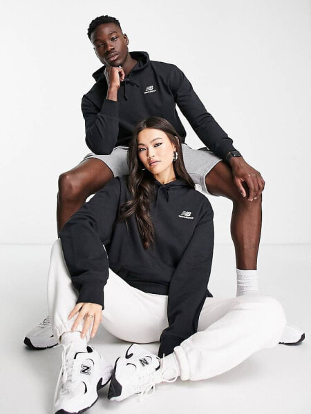 New Balance unisex small logo hoodie in black