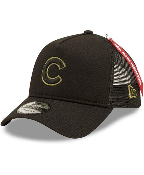 Men's X Alpha Industries Black Chicago Cubs A-Frame 9Forty Trucker Snapback Hat