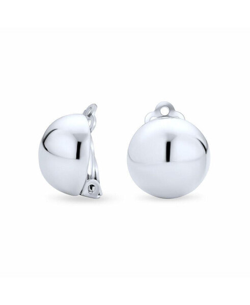 Simple Basic Half Round Ball Polished Clip On Earrings For Women Button Style Alloy Clip .925 Sterling Silver .50 Diameter