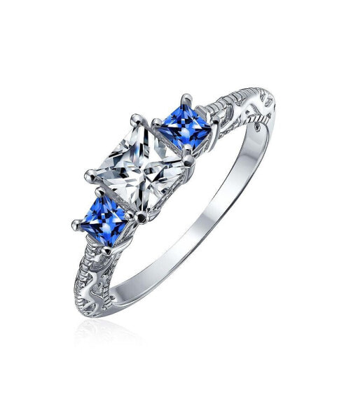Кольцо Bling Jewelry 3CTW Antique Milgrain Simulated Blue Sapphire