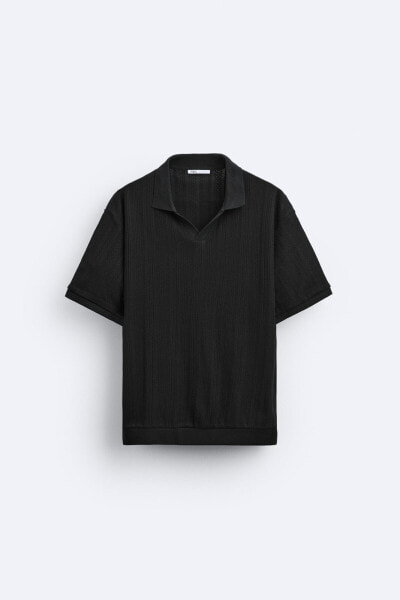 Textured pointelle polo shirt