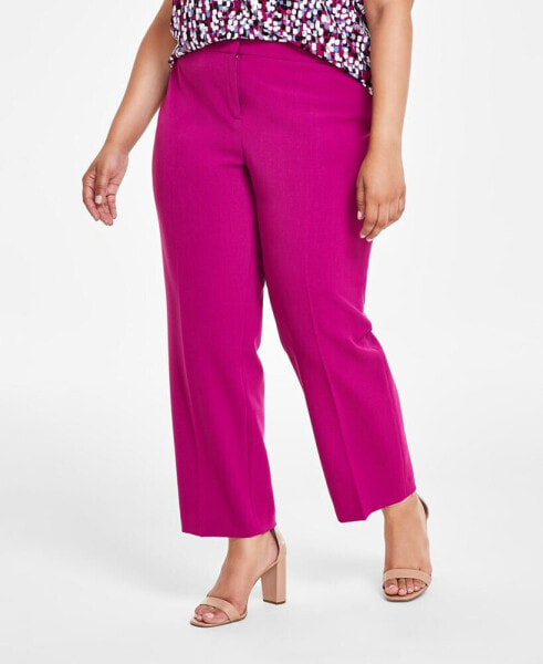 Plus Size Mid Rise Straight-Leg Fly-Front Pants