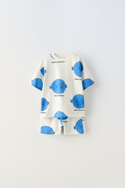 Комплект из шортов-джоггеров и футболки с принтом «рыба фугу» ZARA