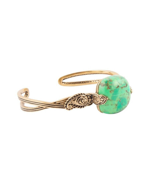 Ornate Bronze and Genuine Lime Turquoise Cuff Bracelet