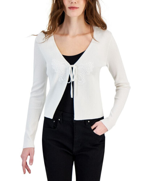 Juniors' Long-Sleeve Tie-Front Cardigan Sweater