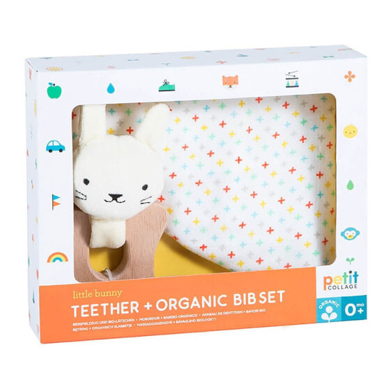 Пустышка и слюнявчик Petit Collage Little Bunny Teether + Organic Bib Set
