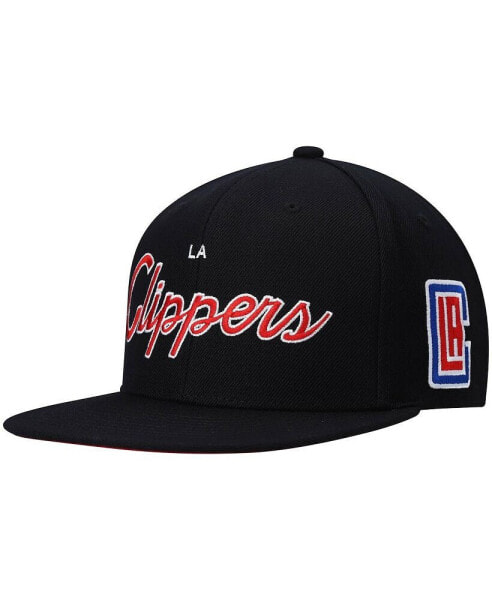 Men's Black LA Clippers Hardwood Classics Script 2.0 Snapback Hat
