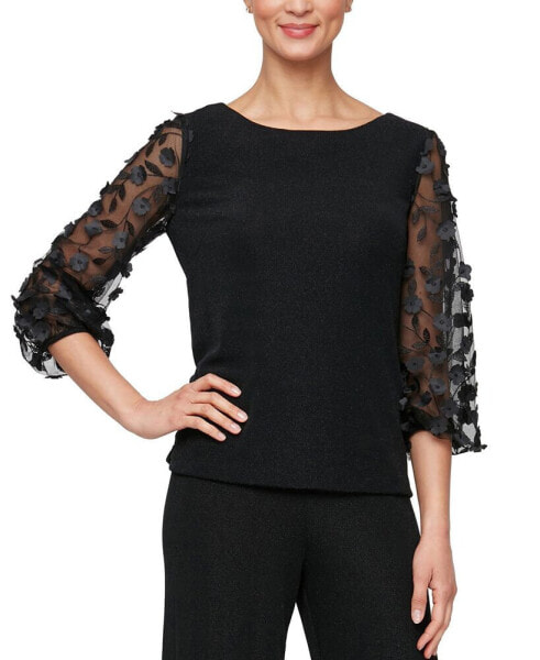 Women's Floral-Appliqué Metallic-Knit Blouse