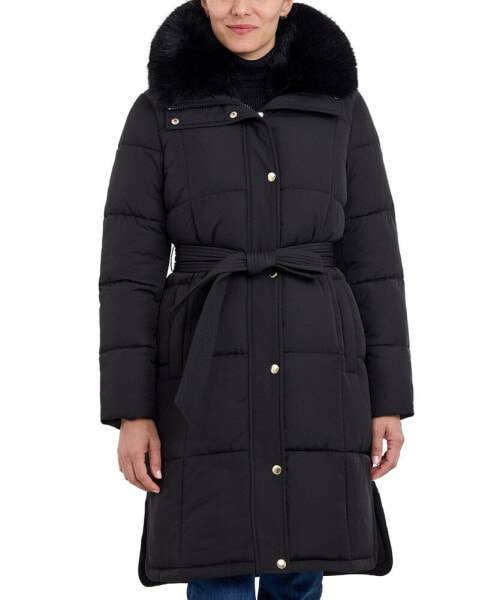 Women's Faux-Fur-Collar Belted Puffer Coat, Created for Macy's