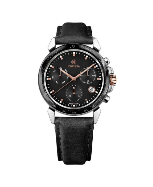 LeWy 9 Swiss Men's 42mm Watch - Black & Rose Gold Dial