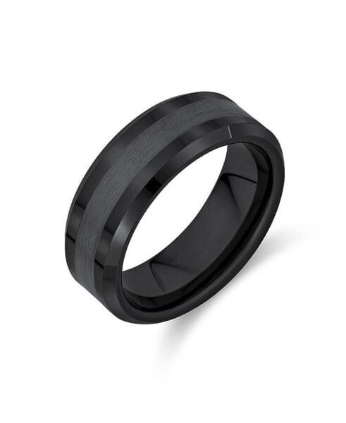 Plain Simple Beveled Edge Gunmetal Couples Titanium Wedding Band Ring For Men For Women Comfort Fit 8MM