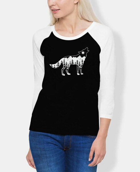Women's Raglan Howling Wolf Word Art T-shirt