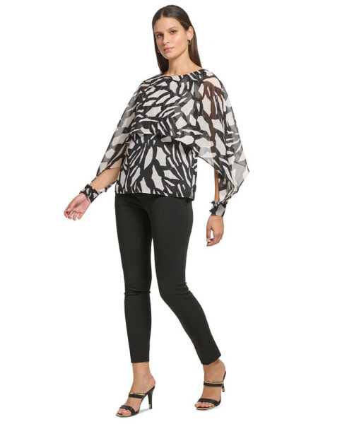 Women's Printed Capelet Split-Sleeve Blouse