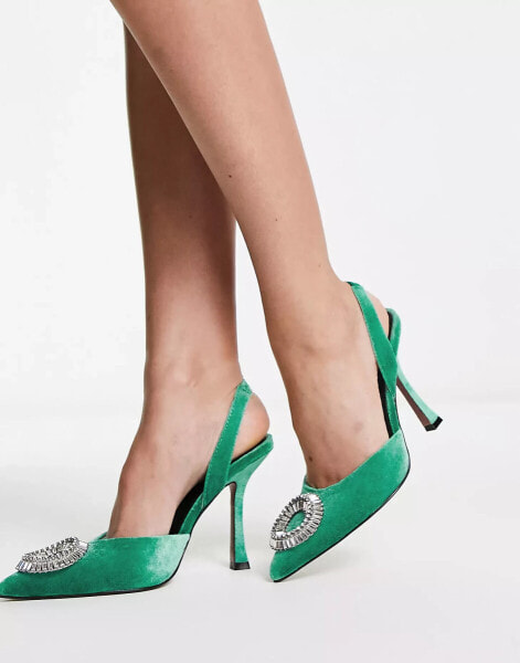 ASOS DESIGN Patron embellished slingback high heeled shoes in green