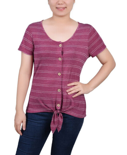 Women's Short Sleeve Tie Front Top