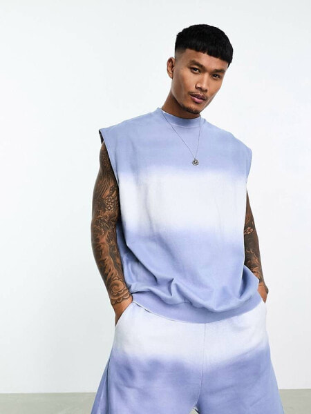 ASOS DESIGN co-ord oversized sweater vest in blue gradient wash